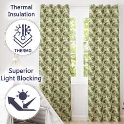 Vintage Green Botanical Floral Garden Seamless Pattern Readymade Eyelet Ring Top Thermal 100% Blackout Curtains - thumbnail 3