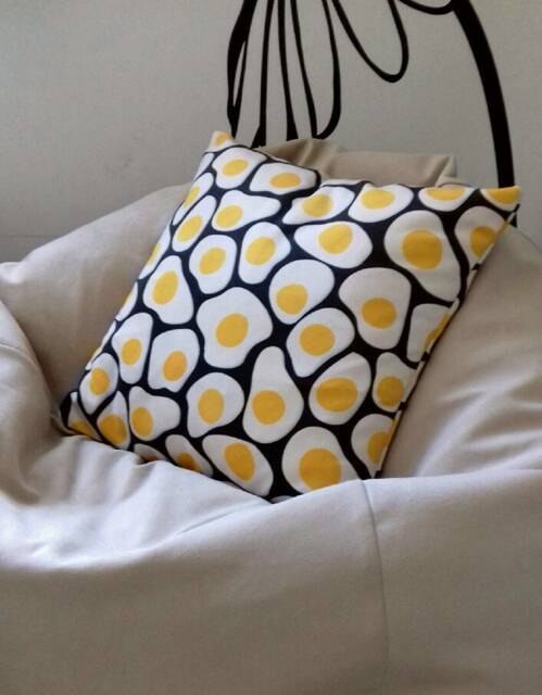 Pillow, Cover, Cushion Decorative Pillow, Eggs Print, Food Design Fabric, Unique Gift, 16x16 Inch - image 1