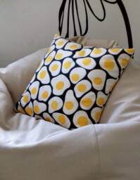 Pillow, Cover, Cushion Decorative Pillow, Eggs Print, Food Design Fabric, Unique Gift, 16x16 Inch - thumbnail 1