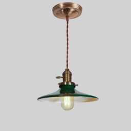 Pendant Light With Saucer Shaped Shallow Cone Lamp Shade - Industrial Green Enamel Vintage Hanging Ceiling Chandelier - thumbnail 3