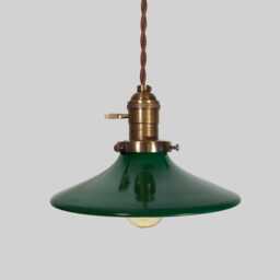 Pendant Light With Saucer Shaped Shallow Cone Lamp Shade - Industrial Green Enamel Vintage Hanging Ceiling Chandelier - thumbnail 2