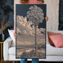 Beach Palm Tree Engraved Birch Wood Panel - House Wall Art, Tropical Coastal Scene Illustration, Ocean Vibes Nature Illustration - thumbnail 2