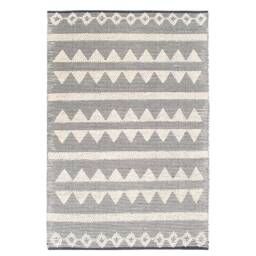 The Indoor Store - Hand Woven Wool Area Rug, Black & Off-White, Geometric Dhurrie - thumbnail 4