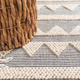 The Indoor Store - Hand Woven Wool Area Rug, Black & Off-White, Geometric Dhurrie - thumbnail 3