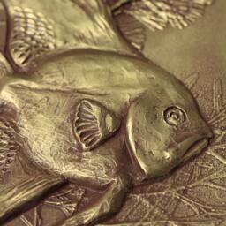 Wall Sculpture Bas Relief Angel Fish in Water Seashells & Plants Original Art Home Decor Office Unique Gift Gold Silver Tile - thumbnail 2