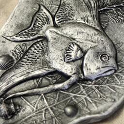 Wall Sculpture Bas Relief Angel Fish in Water Seashells & Plants Original Art Home Decor Office Unique Gift Gold Silver Tile - thumbnail 3