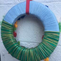 Knitted Hedgehog Wreath, Woodland Nursery Decor, Sunflower & Butterfly - thumbnail 2
