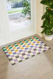 Elizabeth Olwen Check Fade Indoor Outdoor Doormat - Retro Checker Entrance Rug Geometric Home Decor Housewarming Gift 90x60cm - thumbnail 1