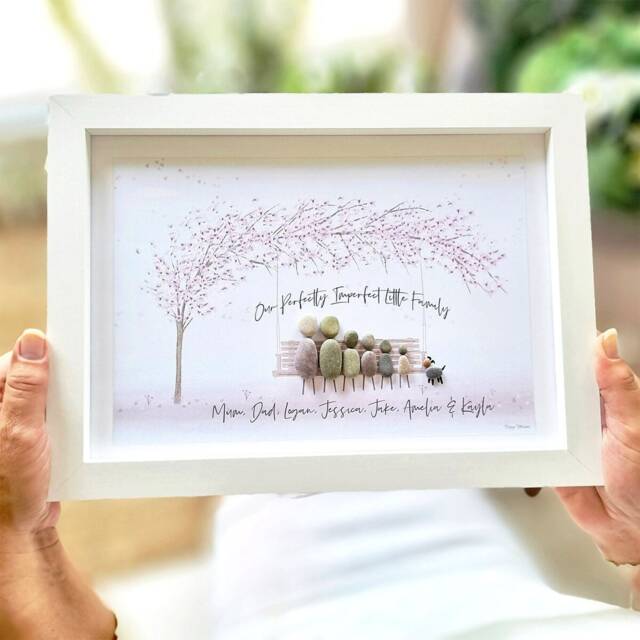 Personalised Family Swing Pebble Picture - Framed Art Gifts For Her Mother's Day Birthday Gift