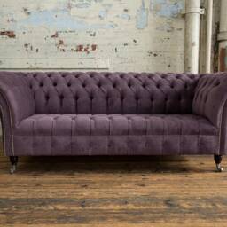 British Handmade Aubergine Textured Velvet 3 Seater Chesterfield Sofa - thumbnail 2