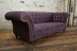 British Handmade Aubergine Textured Velvet 3 Seater Chesterfield Sofa