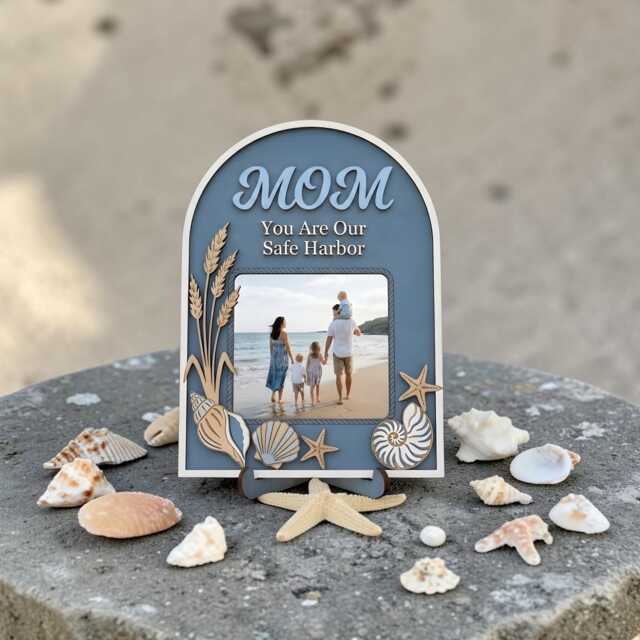 Personalized Mom Picture Frame Nautical Beach Decor Birthday Gift Wooden Photo Holder For Her - image 1