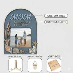 Personalized Mom Picture Frame Nautical Beach Decor Birthday Gift Wooden Photo Holder For Her - thumbnail 3