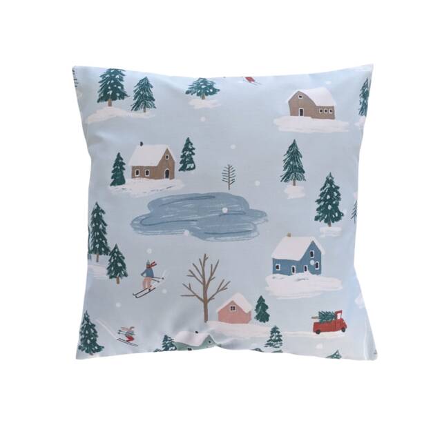Christmas Blue Winter Ski Village Red Car Trees Cushion Cover 16 - image 1