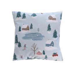 Christmas Blue Winter Ski Village Red Car Trees Cushion Cover 16 - thumbnail 1