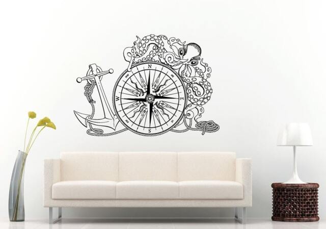Anchor Ship Boat Compass Octopus Sea Ocean Water Navy Naval Nautical Line Rope Wall Decal Vinyl Sticker Mural Room Decor L1181 - image 1