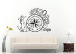 Anchor Ship Boat Compass Octopus Sea Ocean Water Navy Naval Nautical Line Rope Wall Decal Vinyl Sticker Mural Room Decor L1181 - thumbnail 1