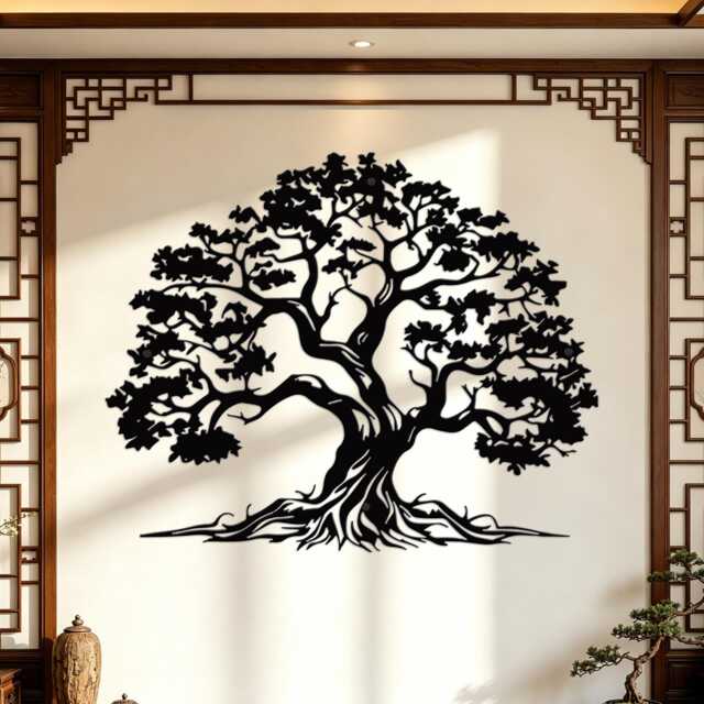 Large Tree Of Life Metal Wall Art, Intricate Root Bonsai Iron Sheet Hanging, Minimalist Nature Silhouette Living Room Home Decor - image 1