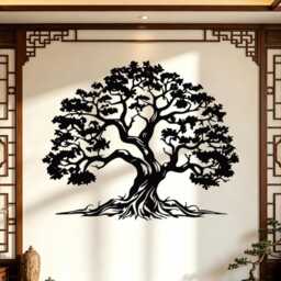 Large Tree Of Life Metal Wall Art, Intricate Root Bonsai Iron Sheet Hanging, Minimalist Nature Silhouette Living Room Home Decor - thumbnail 1