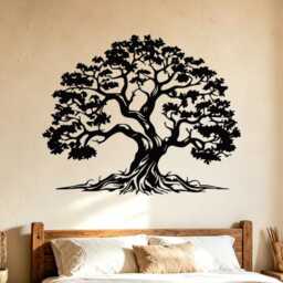 Large Tree Of Life Metal Wall Art, Intricate Root Bonsai Iron Sheet Hanging, Minimalist Nature Silhouette Living Room Home Decor - thumbnail 2
