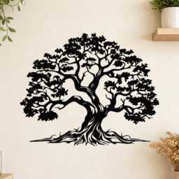 Large Tree Of Life Metal Wall Art, Intricate Root Bonsai Iron Sheet Hanging, Minimalist Nature Silhouette Living Room Home Decor - thumbnail 4
