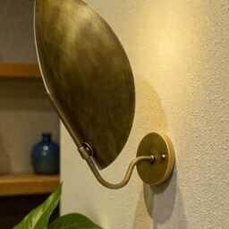 Handmade Antique Brass Shield Wall Sconce - Mid-Century Lighting - thumbnail 3