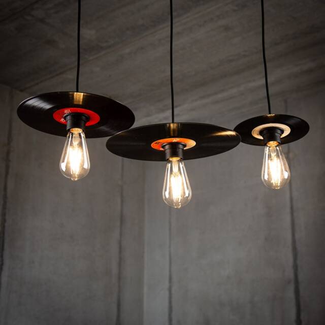"Retro Vinyl Record Lamp Pendant Set Of 3 - Black - 7"", 10"", 12" - image 1