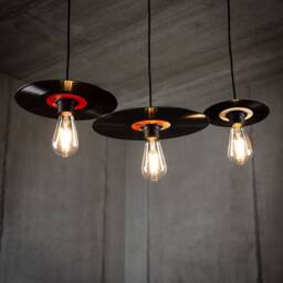 "Retro Vinyl Record Lamp Pendant Set Of 3 - Black - 7"", 10"", 12"