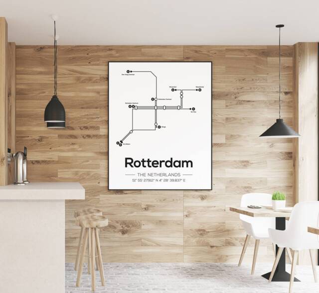 Rotterdam Subway Map, Travel Print, Minimalistic Poster, Scandinavian Poster - Home Decoration Wall Art Mdrn Home - image 1