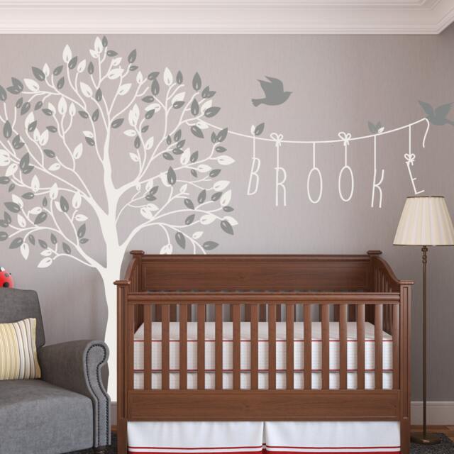 Nursery Tree Name Wall Decals With Birds Decal Kids Sticker Decor Mural - image 1