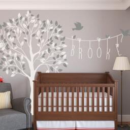 Nursery Tree Name Wall Decals With Birds Decal Kids Sticker Decor Mural - thumbnail 1
