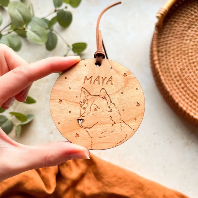 Husky Christmas Bauble Personalised Wooden Pet Ornament - image 1