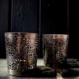 Lattice Tealight Lantern Holder Set Aged Gold, French Style - thumbnail 4