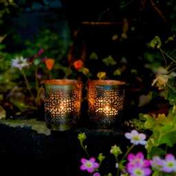 Lattice Tealight Lantern Holder Set Aged Gold, French Style - thumbnail 2