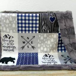 Mountains Baby Blanket - Personalized Mountain Bear Minky Woodland Faux Quilt - thumbnail 2