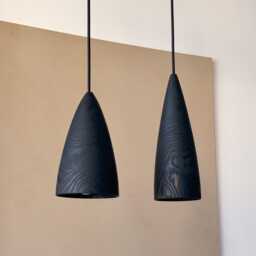 Natural Black Wood Pendant Lighting, Sculpture Ceiling Lamp, Hanging Light, Modern Chandelier, Handmade, Japandi, Minimal Design - thumbnail 2