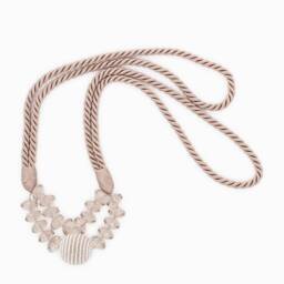 Decopro Beautiful Pair Of Dark Sand Beige, Pearl Bead Rope Holdback With 39 1/2 Inch Spread - Embrace, Set Two Decorative Tiebacks