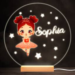 Ballet Ballerina Brown Hair Colourful Round Personalised Gift Lamp Night Light - Bedroom