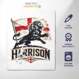 Lion Silhouette Personalised Name England Flag Cot Bed Set Nursery Bedding Football Supporter Present St Georges Cross Boy Room Decor Gift - thumbnail 2