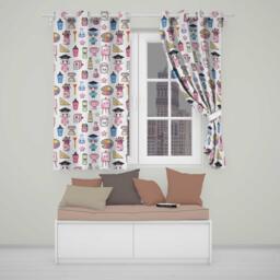 Cute Kawaii Graduation Student Art Supplies Grey Seamless Pattern Readymade Eyelet Ring Top Thermal 100% Blackout Curtains
