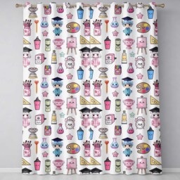 Cute Kawaii Graduation Student Art Supplies Grey Seamless Pattern Readymade Eyelet Ring Top Thermal 100% Blackout Curtains - thumbnail 2