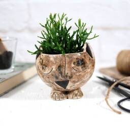 Handmade Ceramic Cat Planter, Animal Decor, Cactus Succulent Pot - thumbnail 4