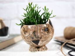 Handmade Ceramic Cat Planter, Animal Decor, Cactus Succulent Pot - thumbnail 1