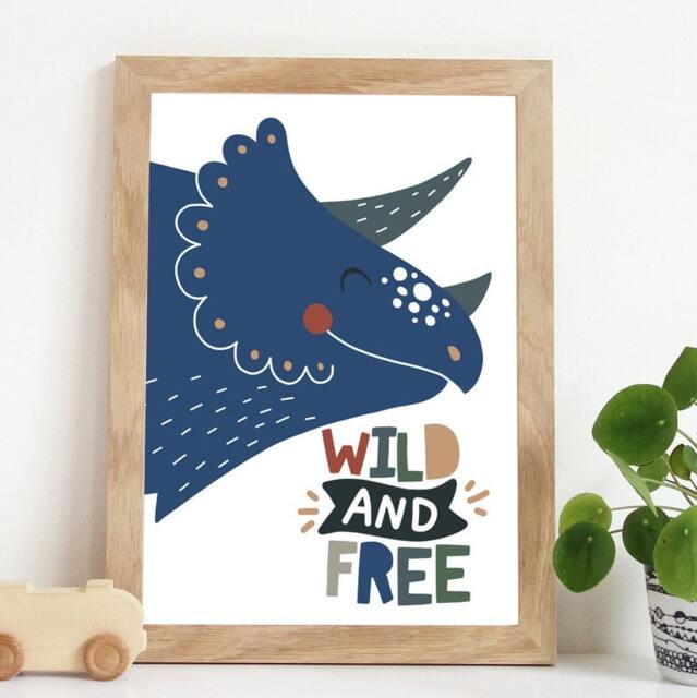 Boys Nursery Prints, Dinosaur Wall Art, Bedroom Inspirational Quotes, Wild & Free, Children's Decor - image 1
