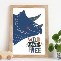 Boys Nursery Prints, Dinosaur Wall Art, Bedroom Inspirational Quotes, Wild & Free, Children's Decor - thumbnail 1