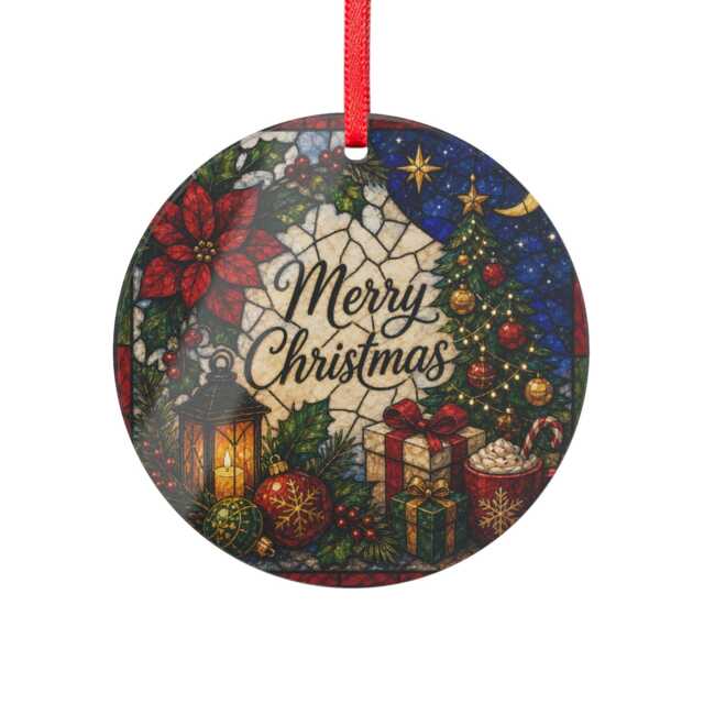 Merry Christmas Stained Glass Scene Acrylic Ornament
