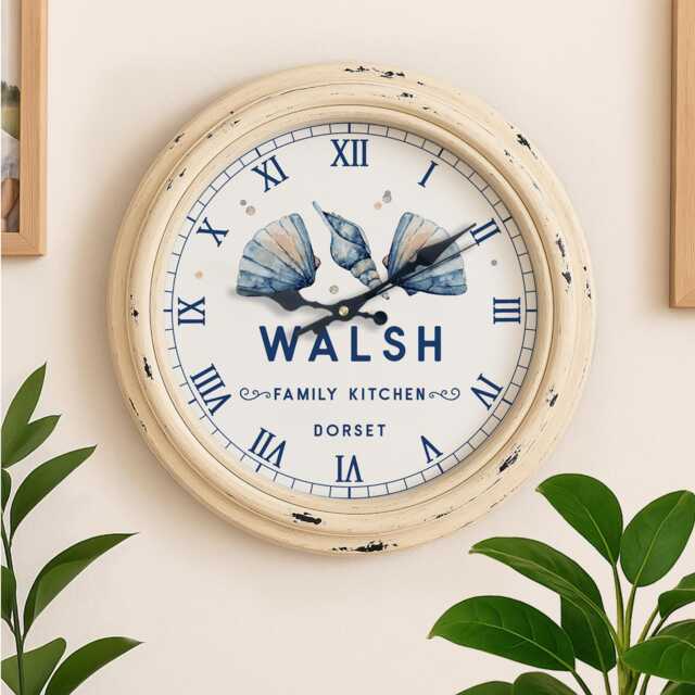 Personalised Shell Wall Clock Custom Name Seashells Seaside Beach Summer House Home Coastal Decor Holiday Beachouse Gift Krc109 - image 1