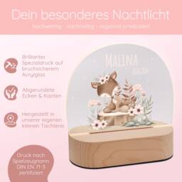 Baptism, Baby Gifts, Girl, Birth Gift Room, Night Light Deer, Baptism Lamp Children's Room - thumbnail 3