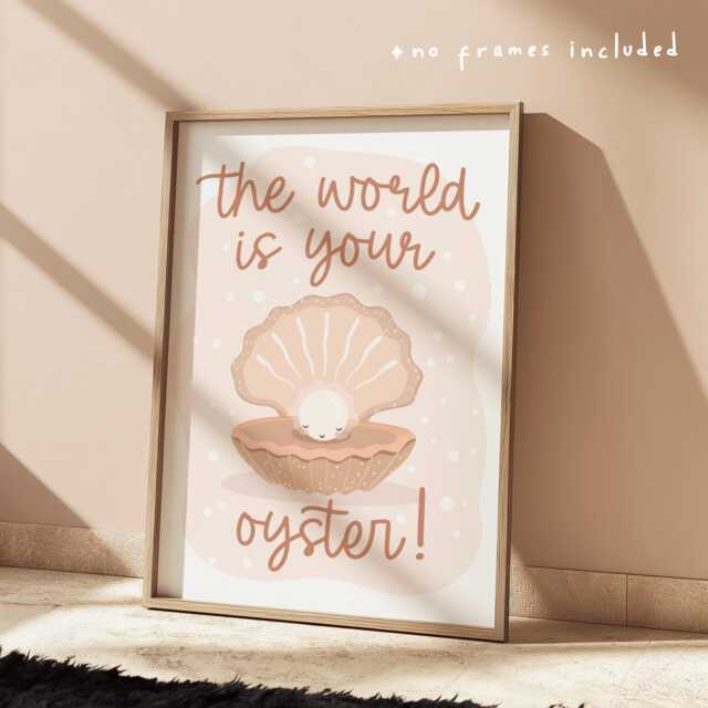 The World Is Your Oyster Print, Unframed Under The Sea Nursery Girl Decor, Quote Ocean - image 1