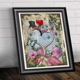 Pink Flamingos Love Art Print, Antique Dictionary Page - thumbnail 2